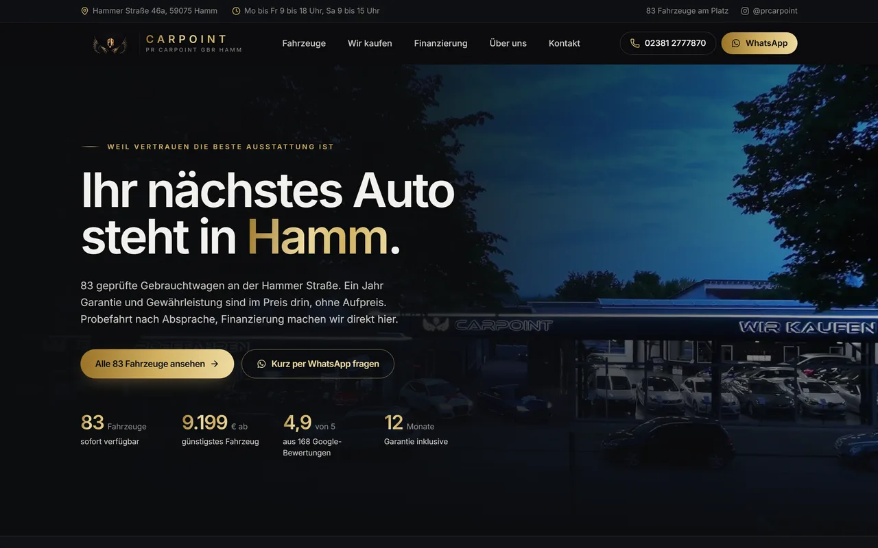 Website-Vorschau: Gebrauchtwagenhandel mit eigenem Bestand