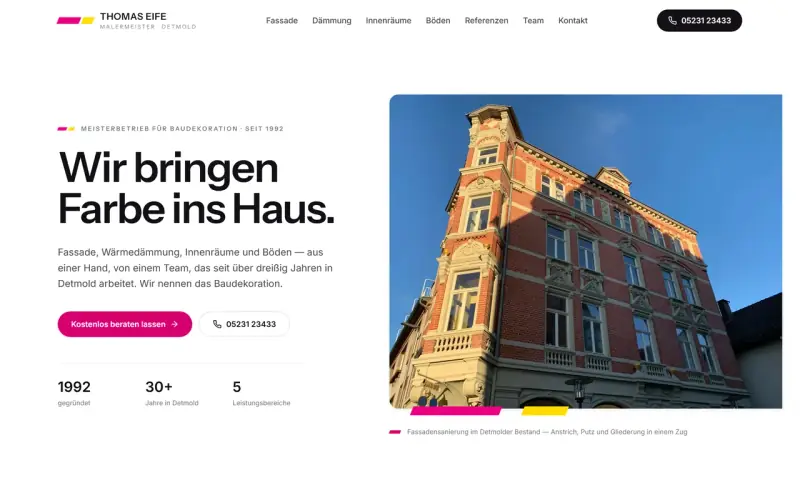 Website-Entwurf für Maler und Baudekoration