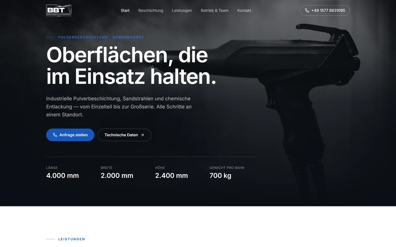 Website-Vorschau: Pulverbeschichtung für Serienteile