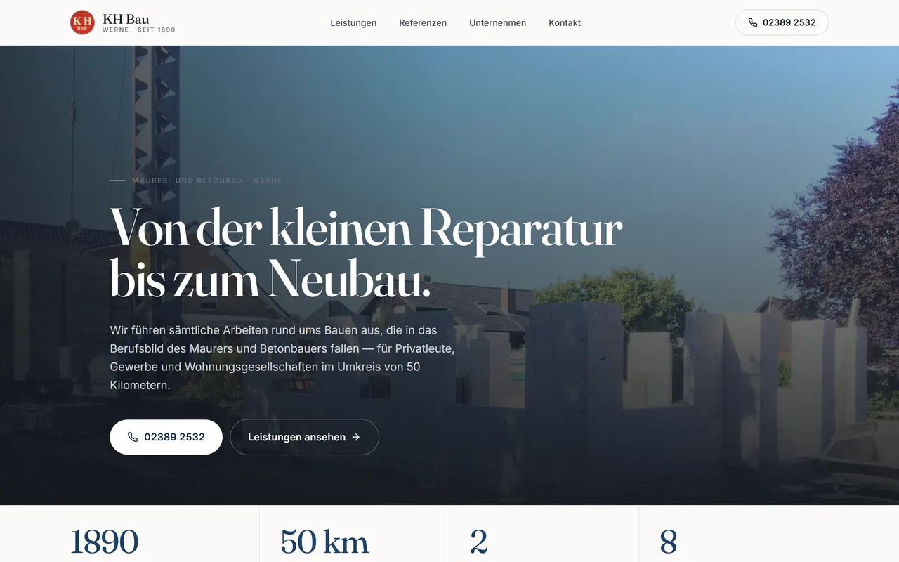 Website-Vorschau: Rohbau vom Fundament bis zum Dach