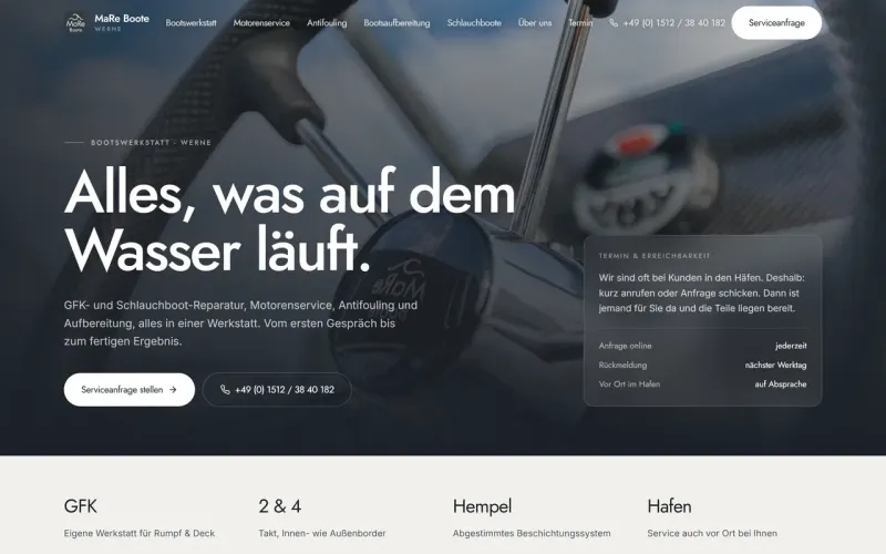Website-Entwurf für eine Bootswerkstatt