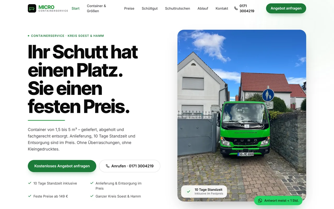 Website-Vorschau: Container mieten mit fester Preisliste