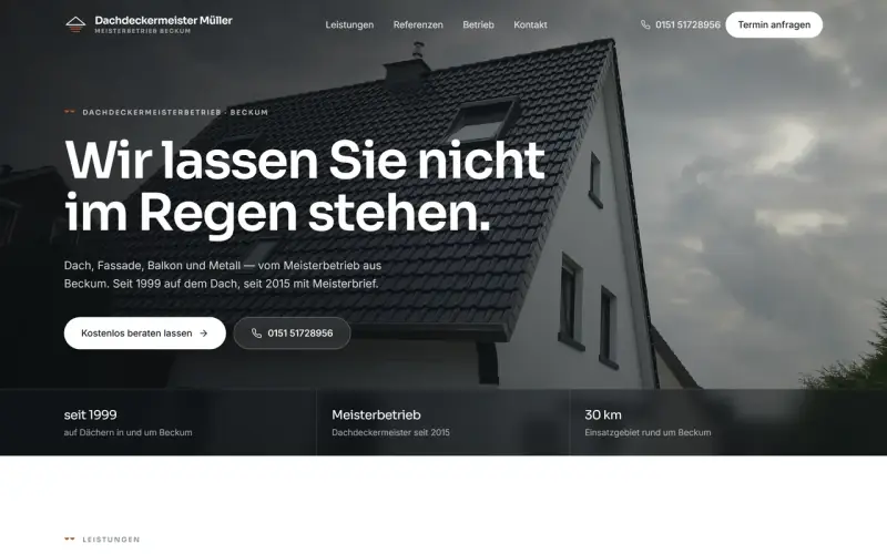 Website-Entwurf für eine Dachdeckerei