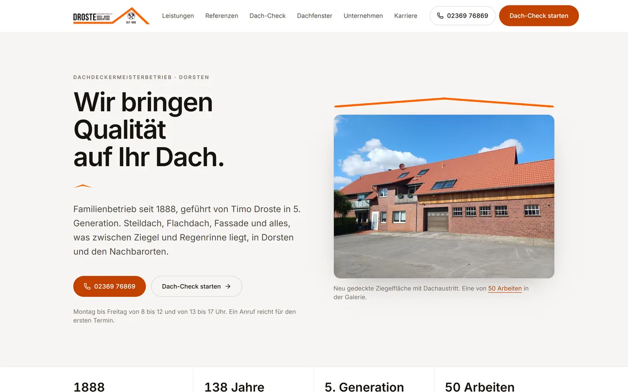 Website-Vorschau: Dachdeckerbetrieb in fünfter Generation