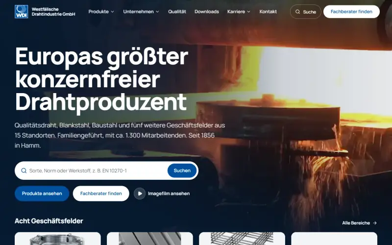 Website-Entwurf: Drahtwerk für Draht, Blankstahl und Baustahl
