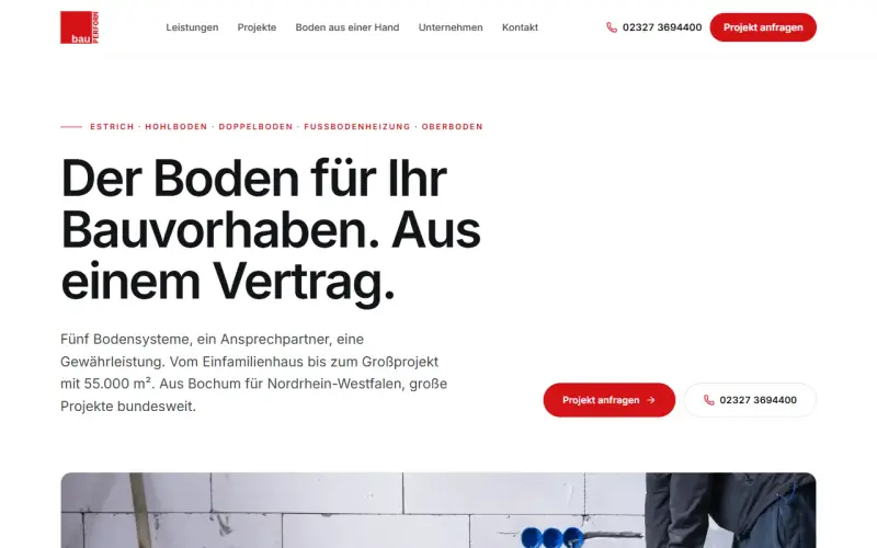 Website-Entwurf: Estrich und Bodensysteme für Bauprojekte