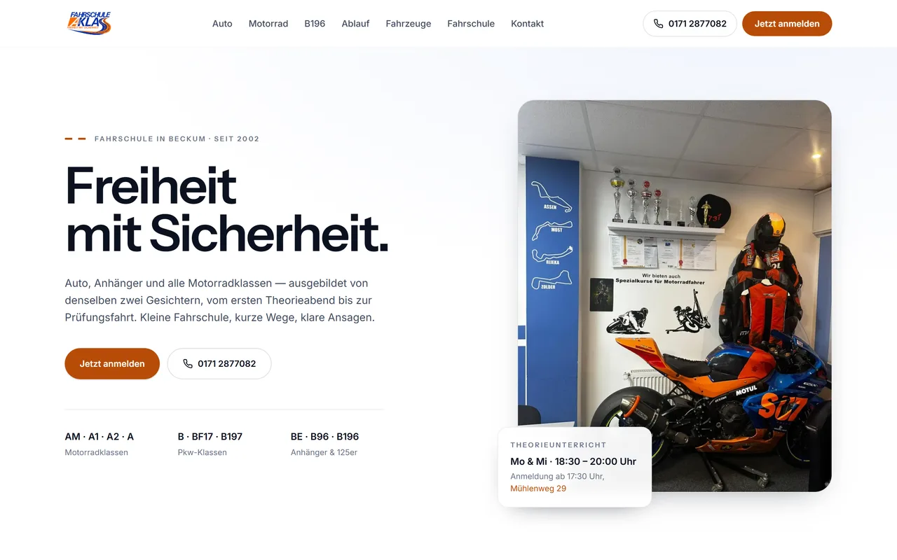 Website für Fahrschule: Fahrschule mit mehreren Klassen