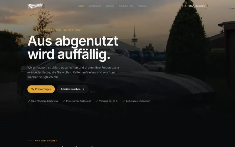 Website-Entwurf für Felgenaufbereitung