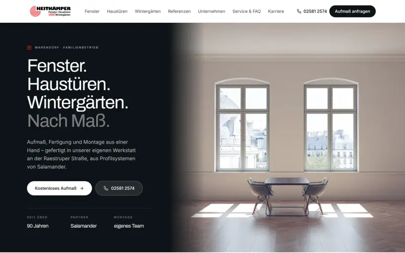Website-Entwurf für Fenster und Wintergärten