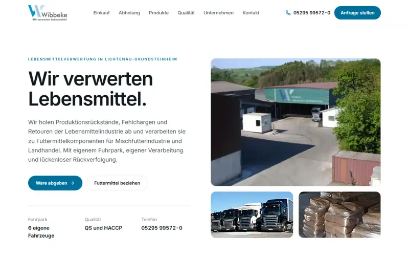 Website-Entwurf: Lebensmittelverwertung und Futtermittel