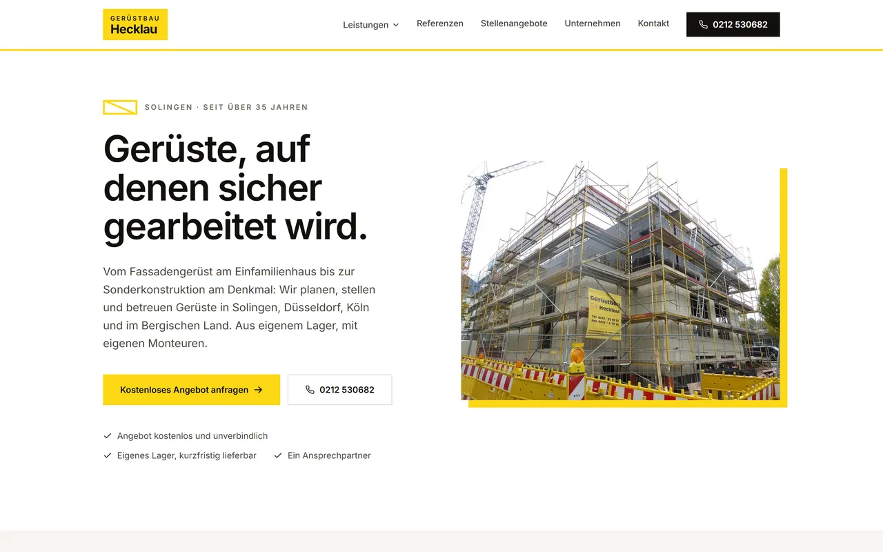 Website-Vorschau: Gerüstbau mit Verleih und Stellenangeboten