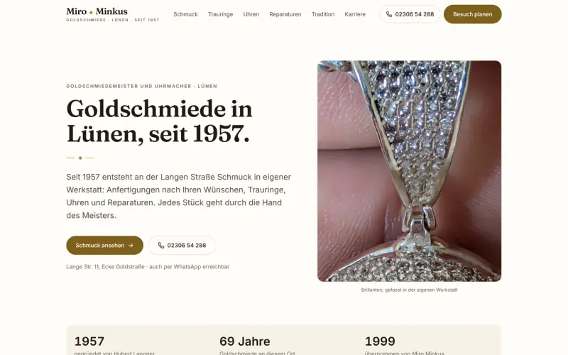 Website-Entwurf für eine Goldschmiede