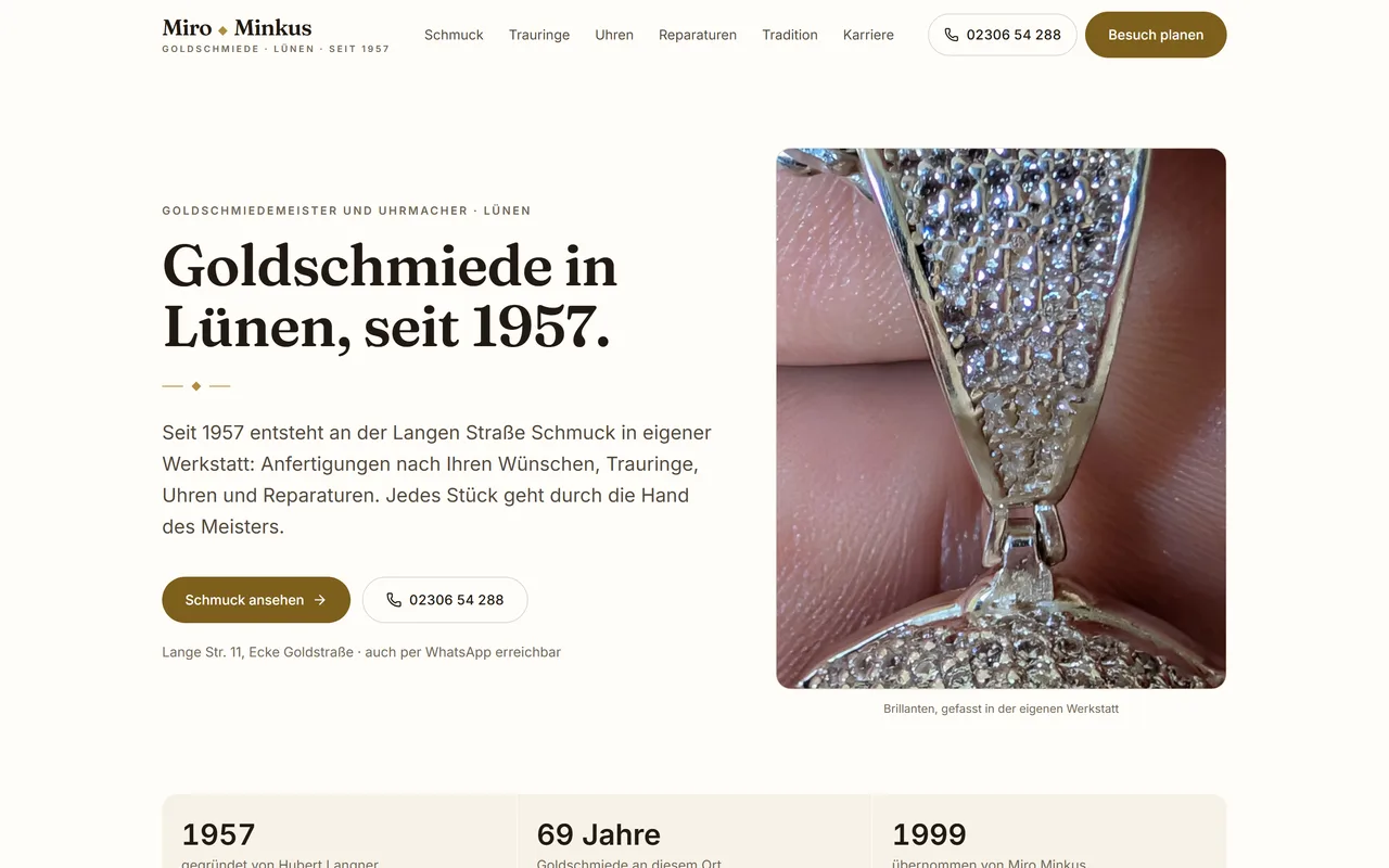 Website-Vorschau: Goldschmiedemeister mit Uhrenwerkstatt