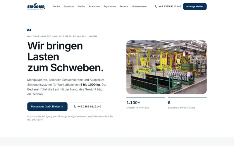 Website-Entwurf für Handhabungstechnik
