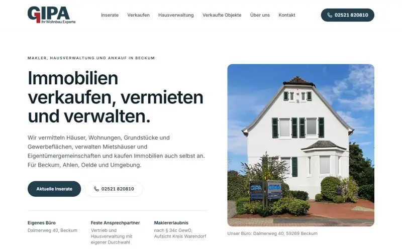 Website-Entwurf: Immobilienbüro für Verkauf, Vermietung und Verwaltung