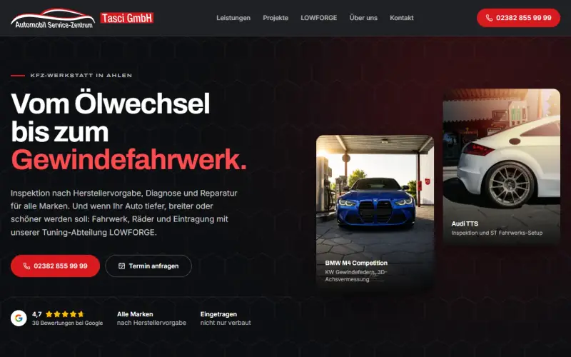Website-Entwurf: Kfz-Werkstatt mit Fahrwerk und Tuning