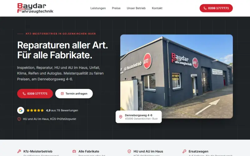Website-Entwurf: Kfz-Werkstatt für alle Fabrikate