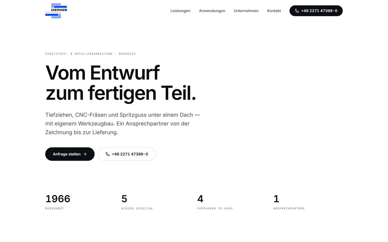 Website-Vorschau: Tiefziehen, Fräsen und Spritzguss