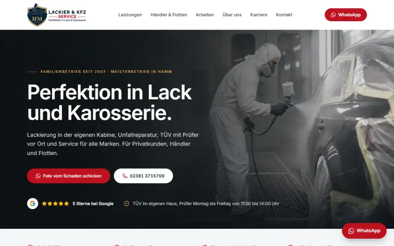 Website-Entwurf: Lackiererei mit Unfallservice und TÜV
