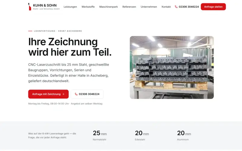 Website-Entwurf für Laserzuschnitt