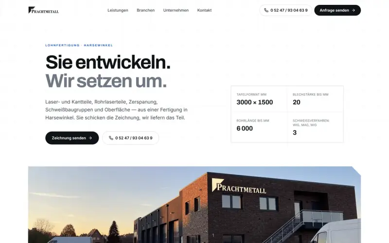 Website-Entwurf für Lohnfertigung