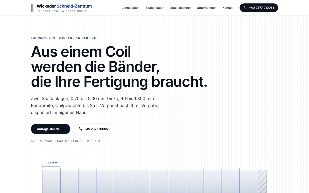 Website-Vorschau: Lohnspalten von Bandstahl