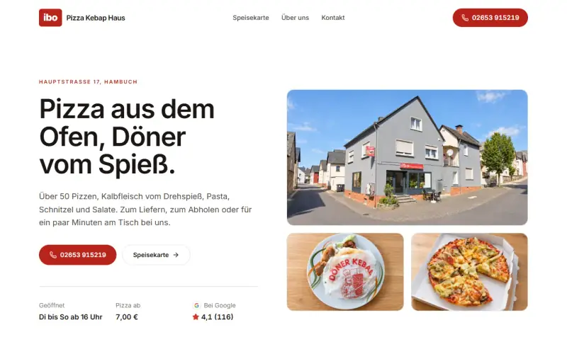 Website-Entwurf: Pizzeria mit Lieferdienst