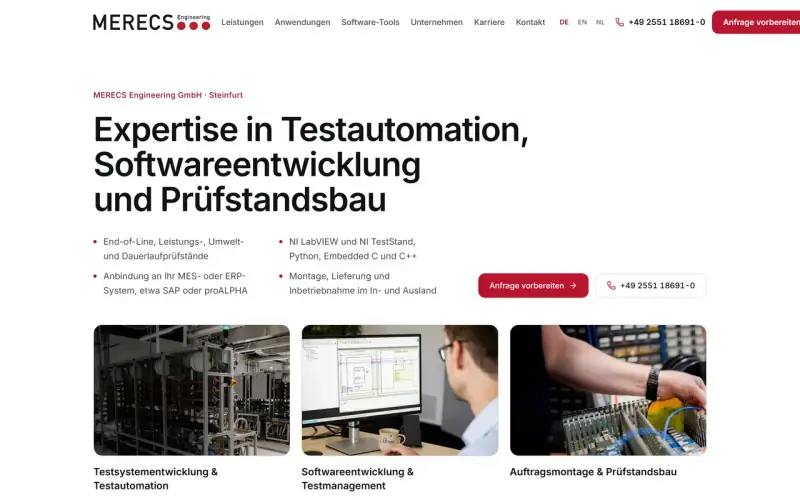 Website-Entwurf für Prüfstandsbau