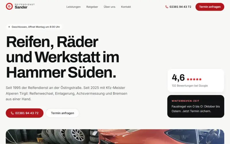 Website-Entwurf: Reifendienst mit Werkstatt