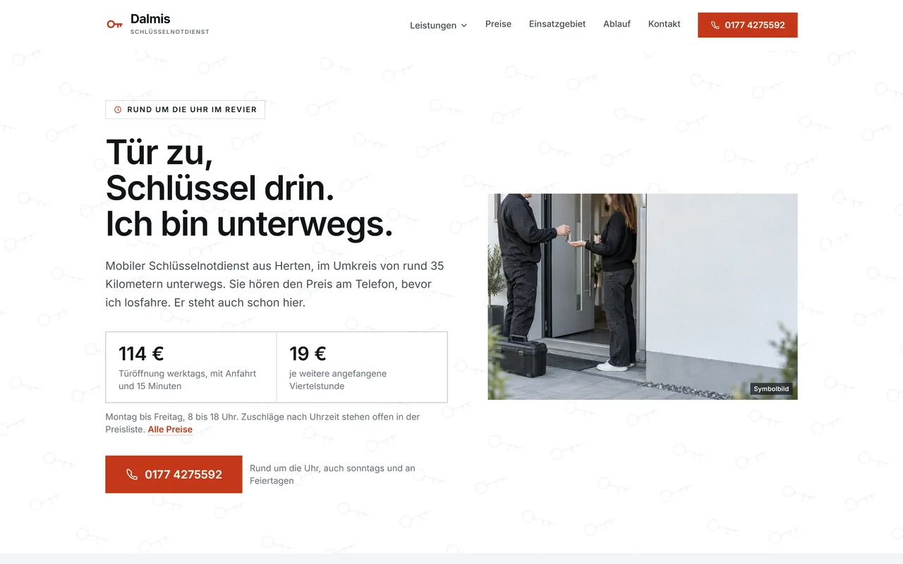 Website-Vorschau: Schlüsselnotdienst mit offener Preisliste