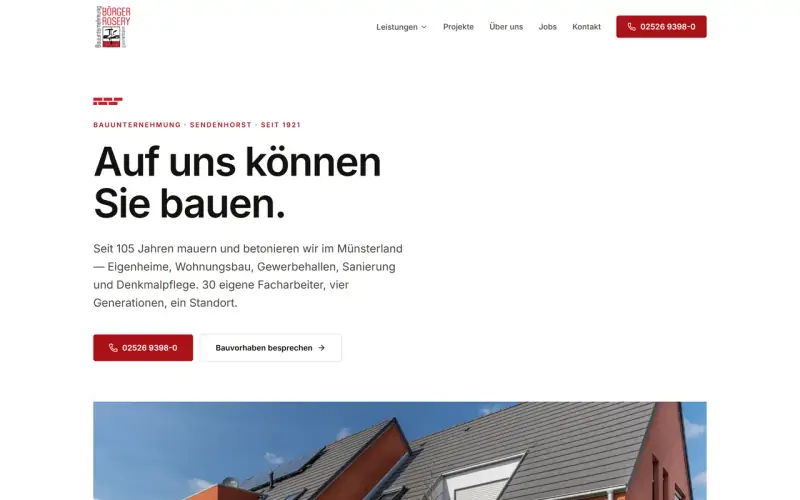 Website-Entwurf für Schlüsselfertigbau