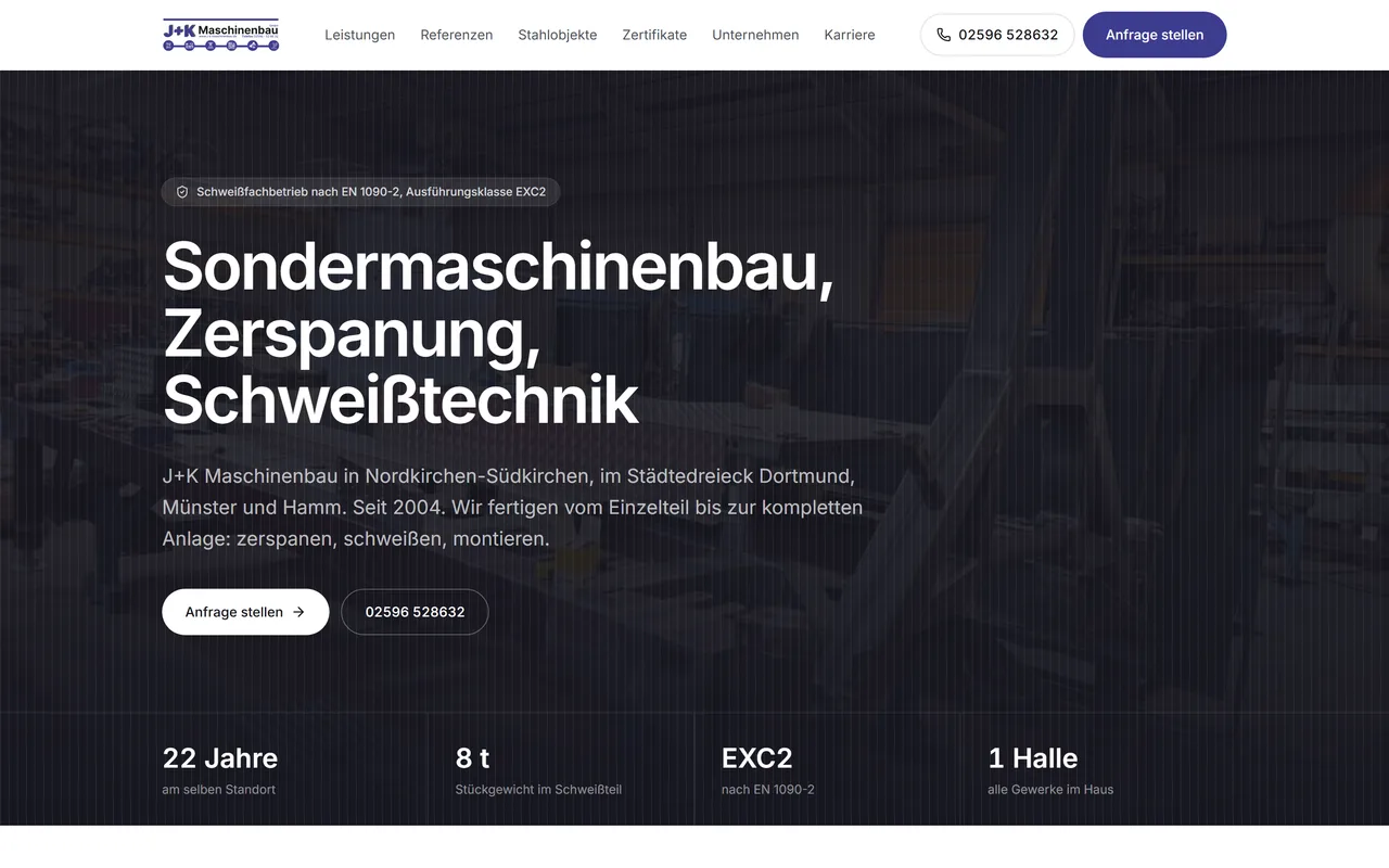 Website-Vorschau: Sondermaschinenbau mit eigener Zerspanung