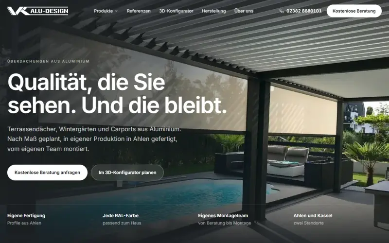 Website-Entwurf: Terrassendächer und Wintergärten aus Aluminium