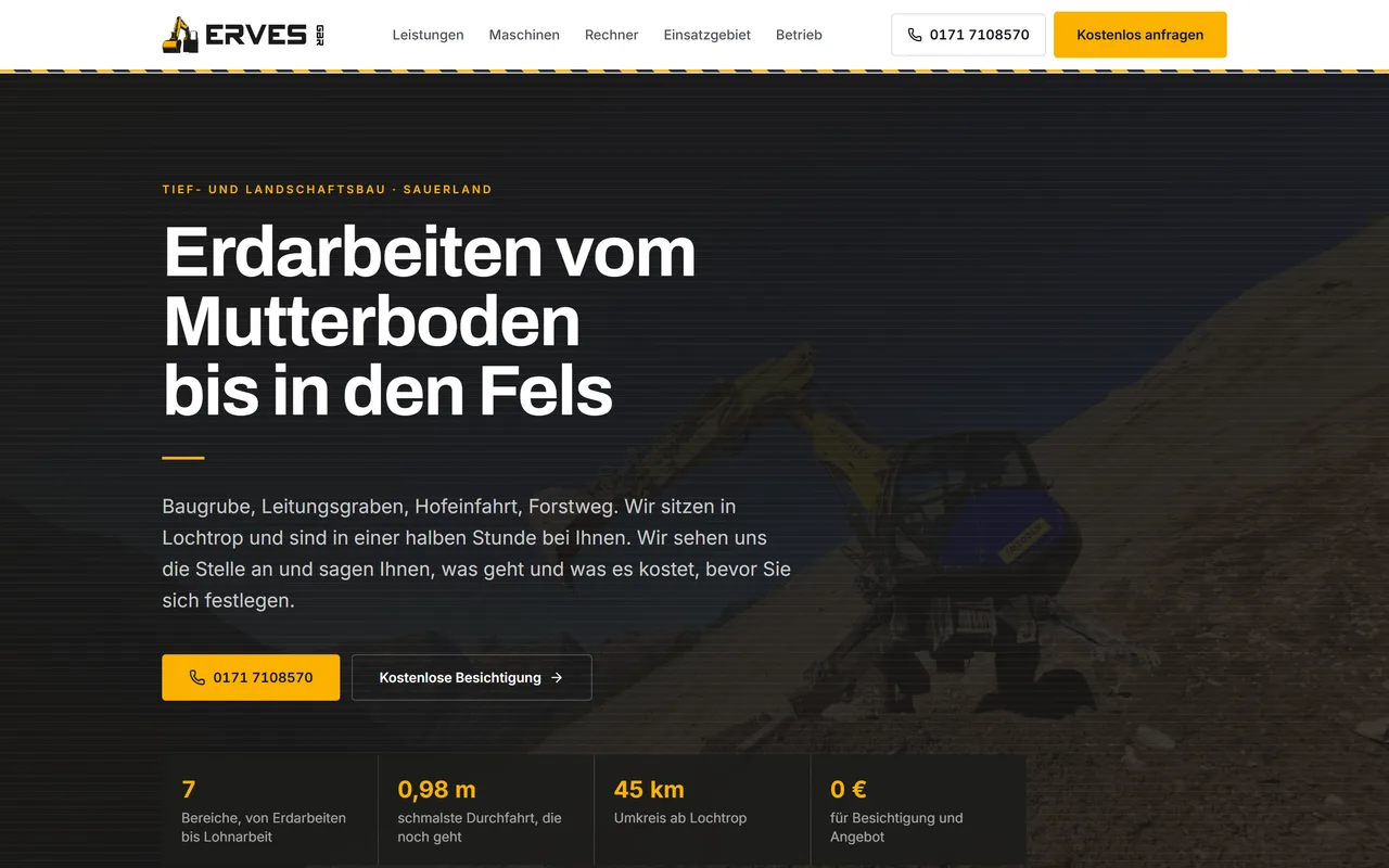 Website-Vorschau: Erdarbeiten mit Aushubrechner