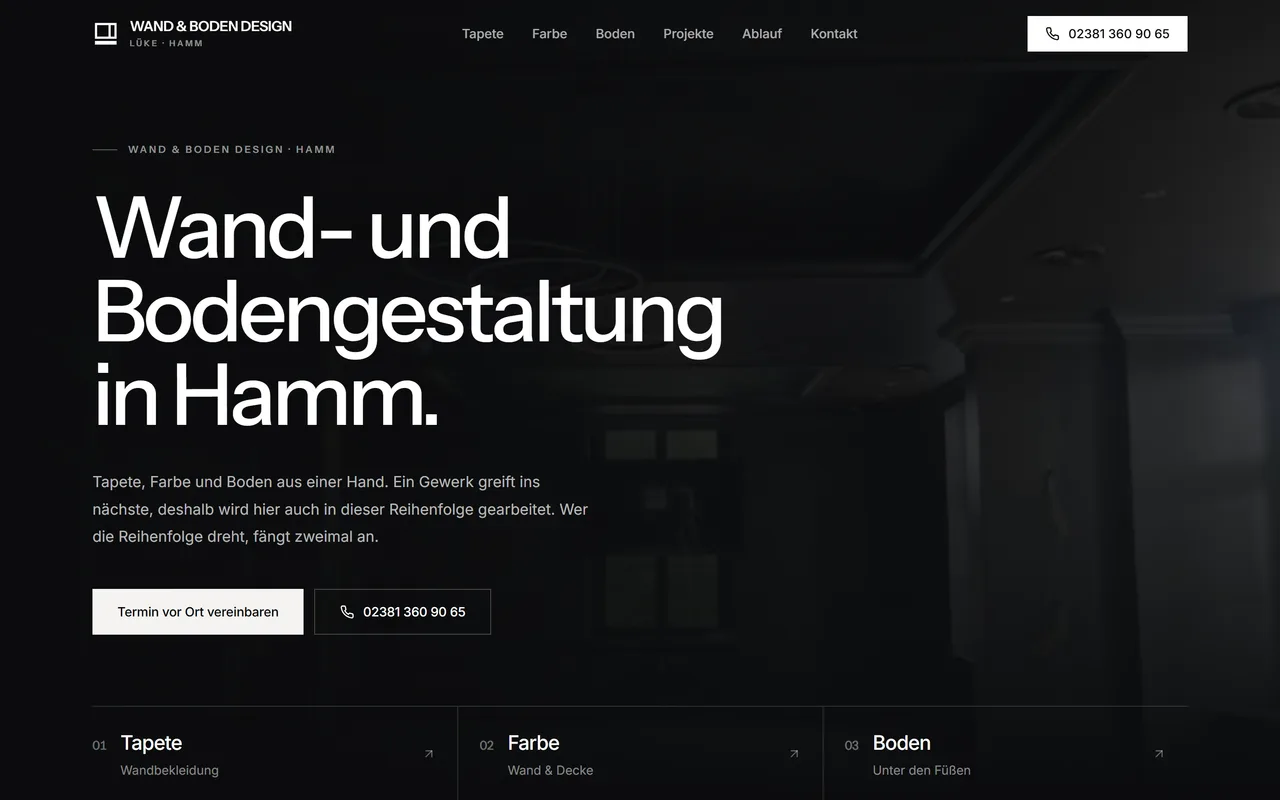 Website-Vorschau: Tapete, Farbe und Boden in Schwarz und Grau