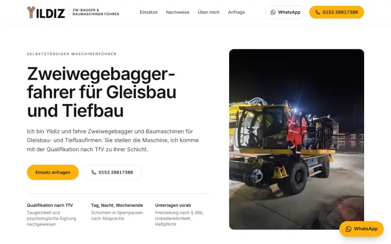 Website-Entwurf: Zweiwegebagger für Gleis- und Tiefbau