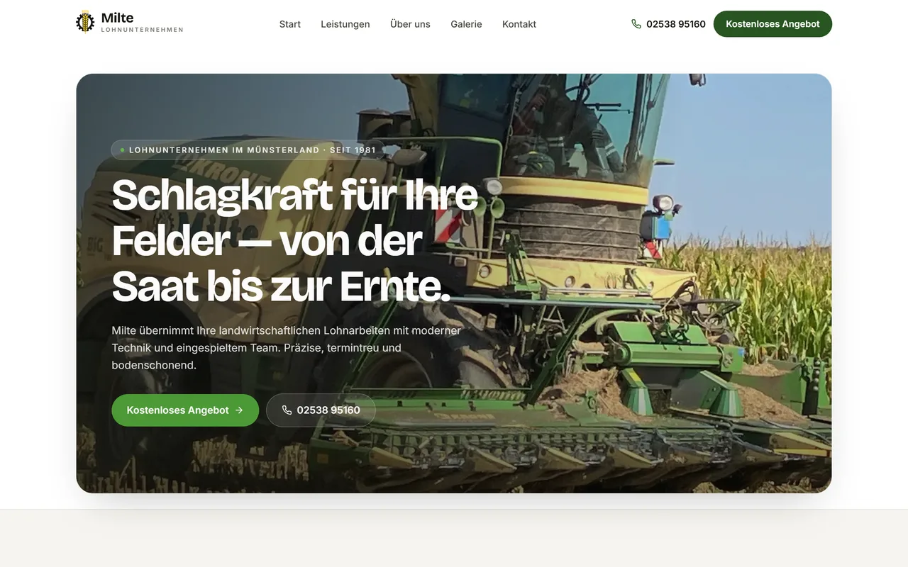 Website-Vorschau: Lohnunternehmen für die Landwirtschaft