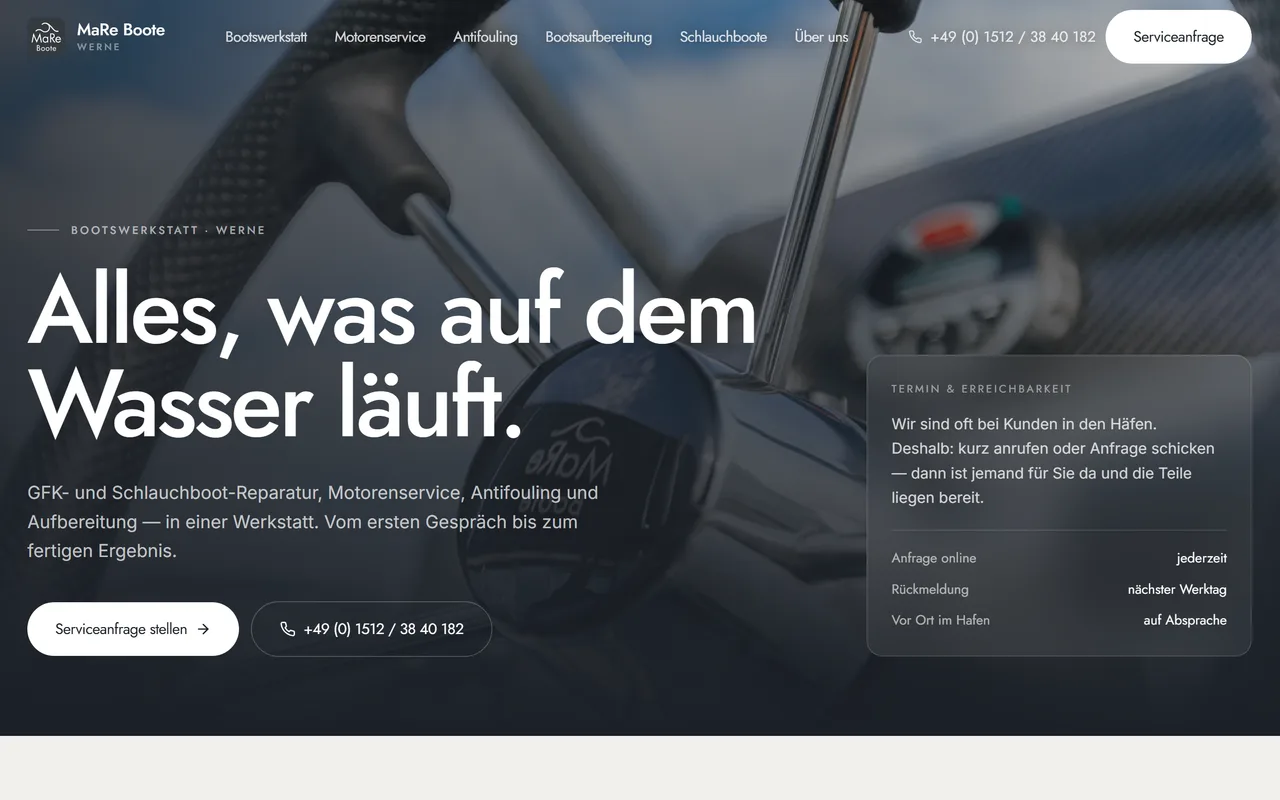 Website-Vorschau: Bootswerkstatt am Kanal
